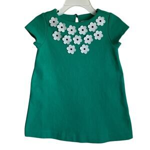 Janie and Jack Dress Short Sleeves Flower Appliques Kelly Green Sz 18-24 months